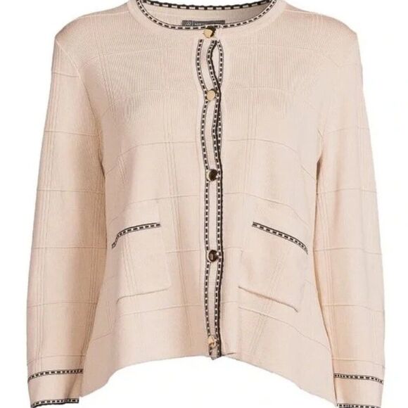 Tipped Button Front Cardigan Champagne Blush/ Black XL NWT - Picture 3 of 11